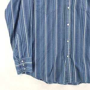 Bit & Bridle Men's Striped Button Down Shirt Pearl Snap Western Blue Size L