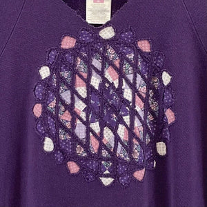 Hanes Her Way Women's Vtg Sweatshirt Quilt Wreath Cottage Core Purple Size L