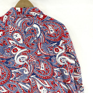 Westbound Women's Button Up Linen Blend Flowy Tunic Paisley Blue Red Size L