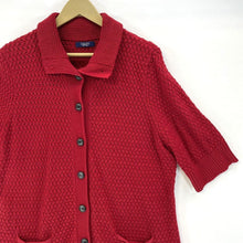 Chaps Women's Button Cardigan Sheer Knit Sweater Top Pockets Vtg Red Size L