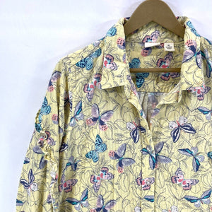 Westbound Women's Butterfly Blouse Lightweight Button Up Floral Yellow Size XL