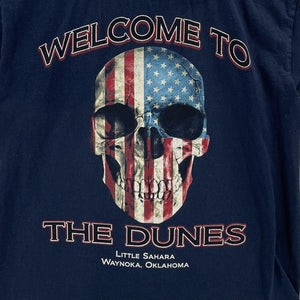 Gildan Women's T Shirt Ride Hard The Dunes USA Flag Skull Size Youth M Adult XS