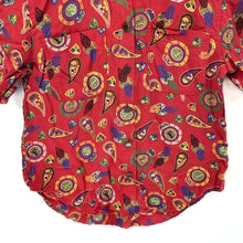 Leslie Fay Women's Button Up Blouse Paisley Tribal Geometric Vtg Red Size 4