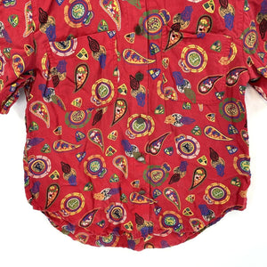 Leslie Fay Women's Button Up Blouse Paisley Tribal Geometric Vtg Red Size 4