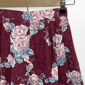 Handmade Women's High Waist Shorts Light Floral Pockets Vtg Maroon Red Size XS