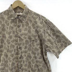 Campia Moda Men's Button Up Shirt Geometric Arrow Tribal Oversized Beige Size M