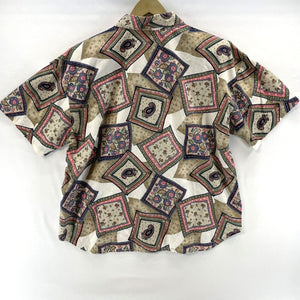 Act III Women's Button Up Blouse Floral Paisley Vtg Made USA Beige Size 18W