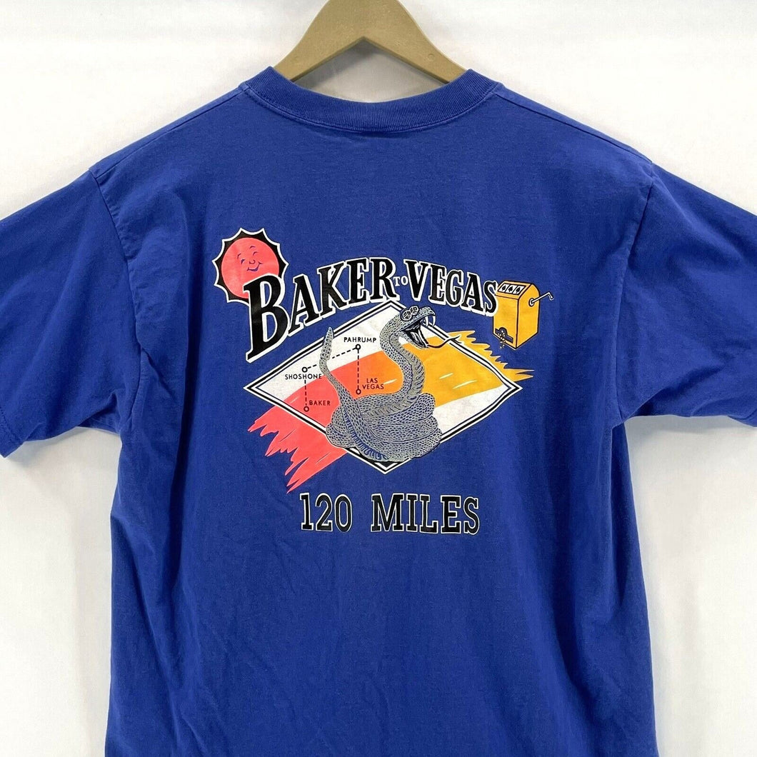 Russell Men's T Shirt Cup Relay Baker to Vegas 120 Mile Vtg Made USA Blue Size L