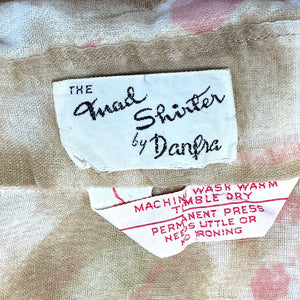 The Mad Shirter Women's Button Blouse Sheer 70s Collar Swirl Pink Beige Size 12