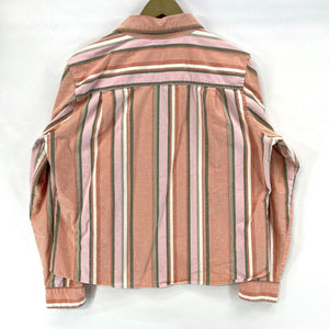 Women's Button Up Blouse Lightweight Beach Outdoor Striped Coral Pink Size L