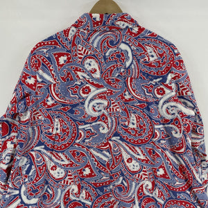 Westbound Women's Button Up Linen Blend Flowy Tunic Paisley Blue Red Size L