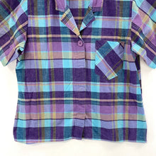 Lucia Women's Plaid Button Blouse Lightweight Made USA Vtg Blue Purple Size L