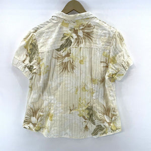 Caribbean Joe Women's Sheer Button Blouse Tropical Floral Hawaii Yellow Size L