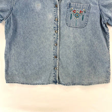 Chic Floral Embroidery Denim Shirt 1X