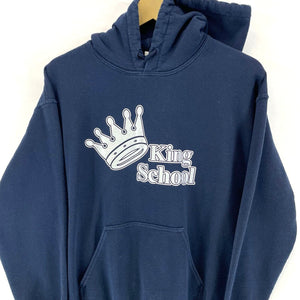 Gildan Men's Sweater Hoodie King School Knight Crown Relaxed Navy Blue Size M