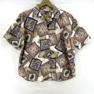 Act III Women's Button Up Blouse Floral Paisley Vtg Made USA Beige Size 18W