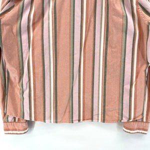 Women's Button Up Blouse Lightweight Beach Outdoor Striped Coral Pink Size L