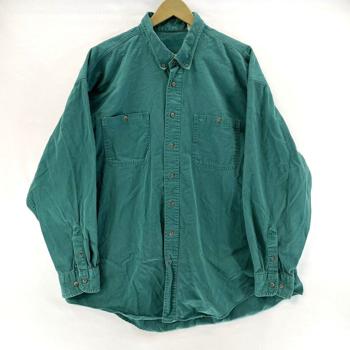 Vintage Men's Button Down Shirt Outdoor Workwear Faded Green Size 2XLT