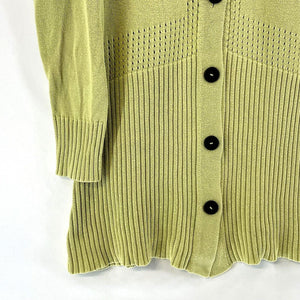 Vtg Women's Long Button Cardigan Ribbed Knit Sweater Lime Green Size M