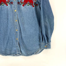 Bobbie Brooks Women's Denim Button Up Cardinal Holiday Stitching Vtg Blue Size L