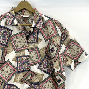 Act III Women's Button Up Blouse Floral Paisley Vtg Made USA Beige Size 18W