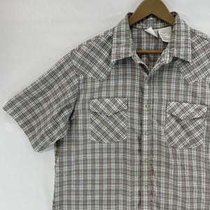 Express Rider Men's Button Up Shirt Pearl Snap Vtg Made USA Plaid Gray Size L