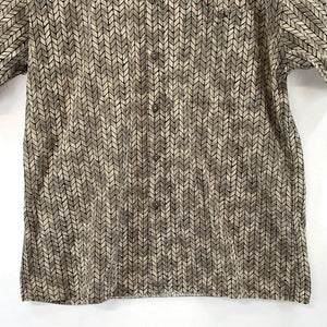 Campia Moda Men's Button Up Shirt Geometric Arrow Tribal Oversized Beige Size M