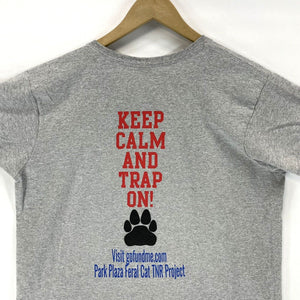 Gildan Women's T Shirt Feral Cat Project Keep Calm Trap On Souvenir Gray Size L