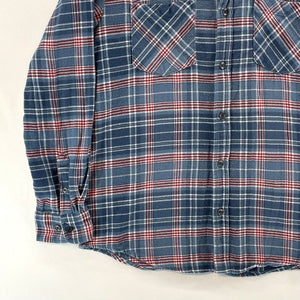 Haband Men's Button Up Shirt Plaid Cotton Flannel Outdoor Workwear Blue Size L