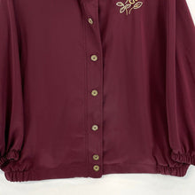 Teddi Women's Light Zip Jacket Silky Pockets Gold Leaf Stitch Vtg Maroon Size 2X