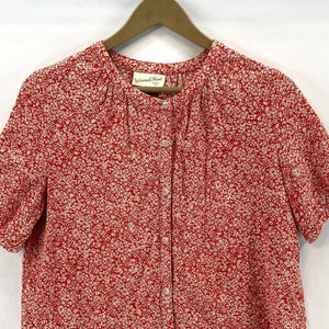 Universal Thread Women's Cropped Button Blouse Spring Floral Red White Size S