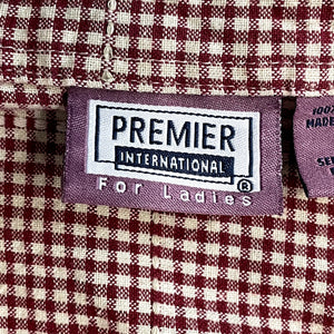 Premier Intl Women's Button Up Shirt Floral Embroidery Gingham Plaid Red Size M