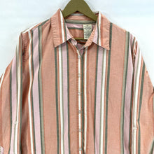 Women's Button Up Blouse Lightweight Beach Outdoor Striped Coral Pink Size L