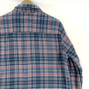 Haband Men's Button Up Shirt Plaid Cotton Flannel Outdoor Workwear Blue Size L