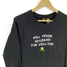 John Deere Women's Soft T Shirt Will Trade Husband For Tractor Fun Black Size L