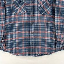 Haband Men's Button Up Shirt Plaid Cotton Flannel Outdoor Workwear Blue Size L