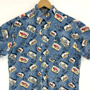 Natural Issue Men's Button Up Shirt Hawaiian Motorcycle Car Stamp Blue Size S