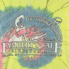 Port Co Men's T Shirt Heads Up Lambert's Cafe MO Tie Dye Blue Pink Yellow Size L