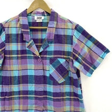 Lucia Women's Plaid Button Blouse Lightweight Made USA Vtg Blue Purple Size L