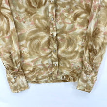 The Mad Shirter Women's Button Blouse Sheer 70s Collar Swirl Pink Beige Size 12