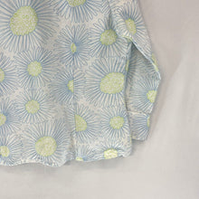 DinaK Women's Button Up Blouse Lightweight Retro Floral Blue Green Size M