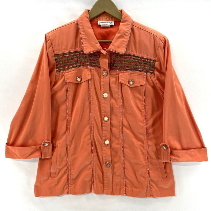 Nancy Bolen Women's Light Jacket Bright Stitching Vtg Made USA Orange Size L