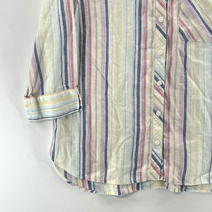 Chico's Women's Linen Blouse Striped Button Up Tunic Flowy Lightweight Size 1