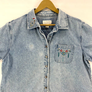 Vintage Style Floral Stitch Denim Shirt 1X