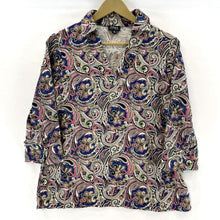 Jones New York Women's Funky Boho Blouse Linen V Neck Paisley Blue Pink Size M