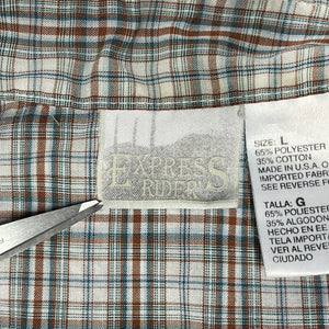 Express Rider Men's Button Up Shirt Pearl Snap Vtg Made USA Plaid Gray Size L