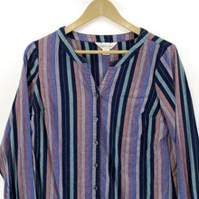 Christoper & Banks Women's Boho Tunic Groovy Button Blouse Striped Purple Size M