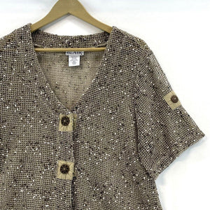 Blair Women's Button Blouse Sheer Knit Beach Boho Hippie Beige Size M