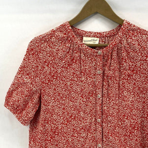 Universal Thread Women's Cropped Button Blouse Spring Floral Red White Size S