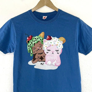 Hanes Women's Graphic T Shirt Cat Kitten Rainbow Sprinkle Ice Cream Blue Size XS